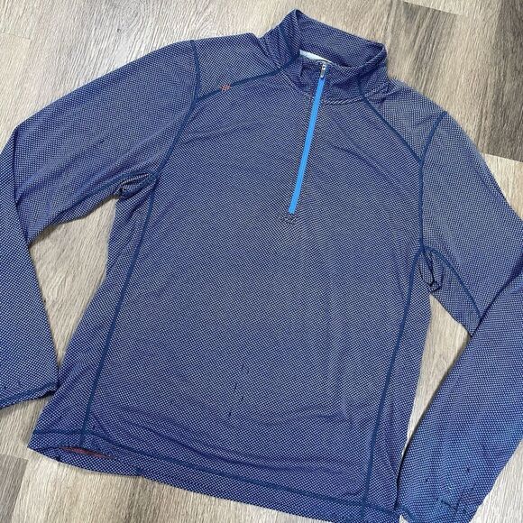 RHONE Sweater Mens M Blue 1/4 Zip Pullover Thumb Hole‎ Polartec Running READ - Picture 1 of 12